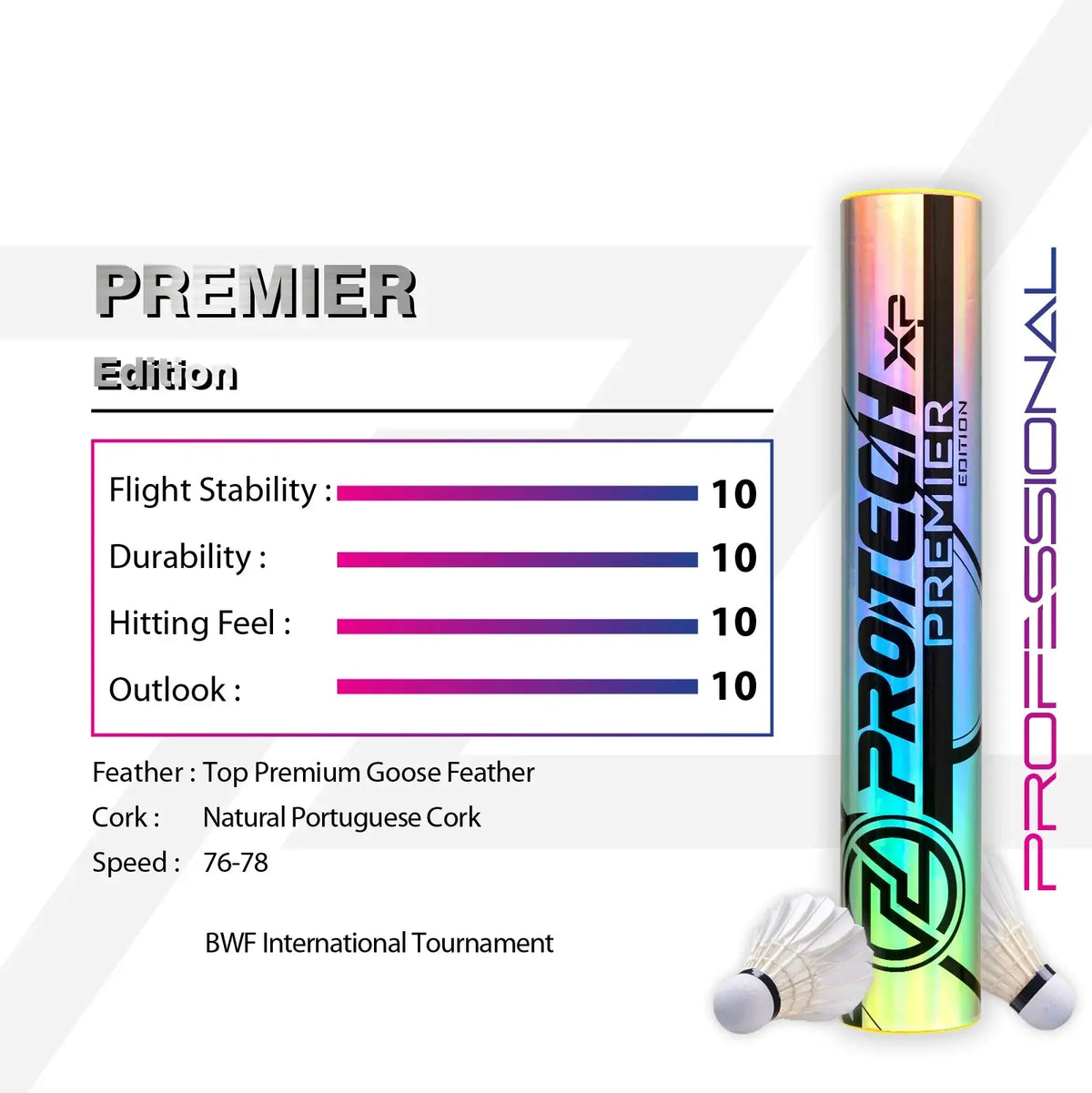 PROTECH Premier Edition Badminton Shuttlecocks - 12 Pcs S-PREMIER EDITION