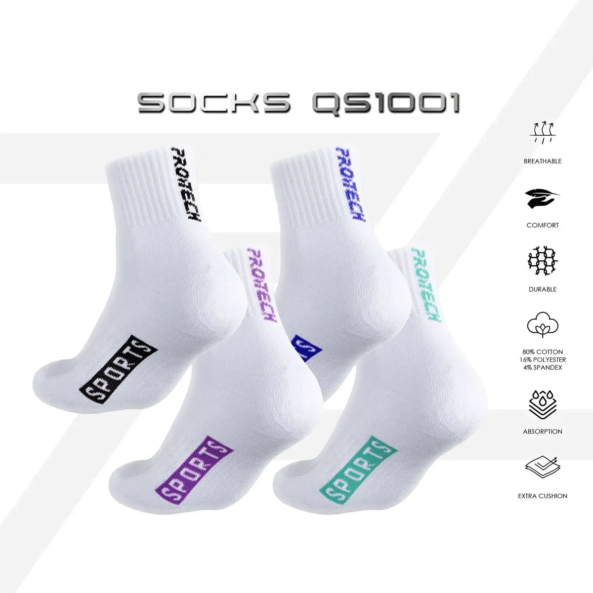 PROTECH Cotton Quarter Sport Socks - QS1001 SOCKS QUARTER QS1001G