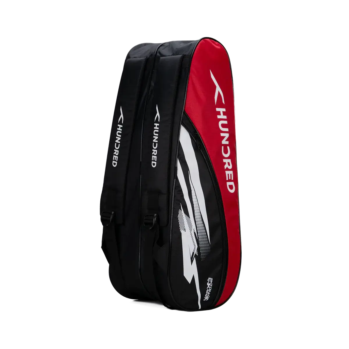HUNDRED Cosmogear Kit Bag with black fabric, red side panel, white graphics and dual zippered compartments
