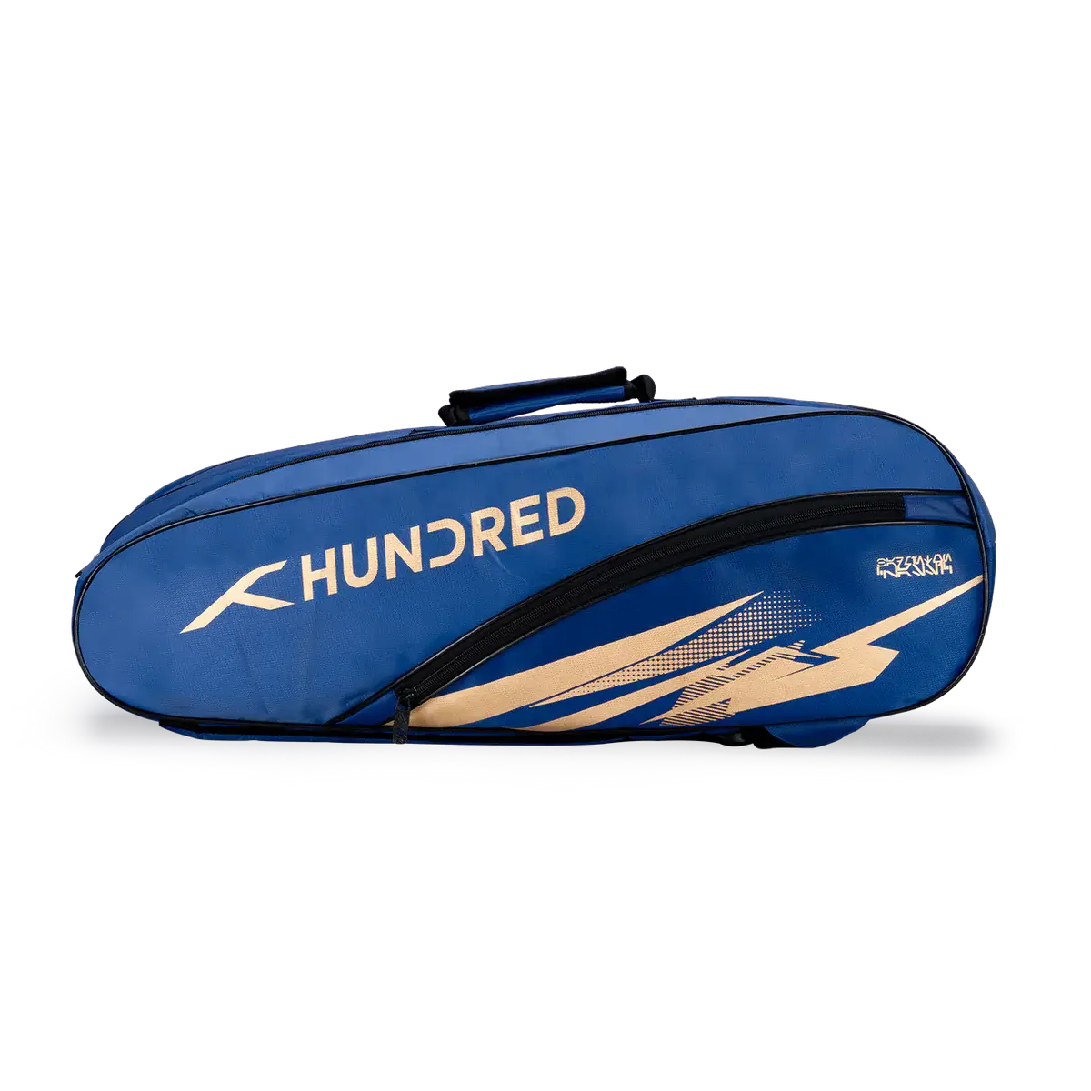 HUNDRED Cosmogear Kit Bag, blue sports kitbag with cream branding, angular graphic accents and a long black zipper.