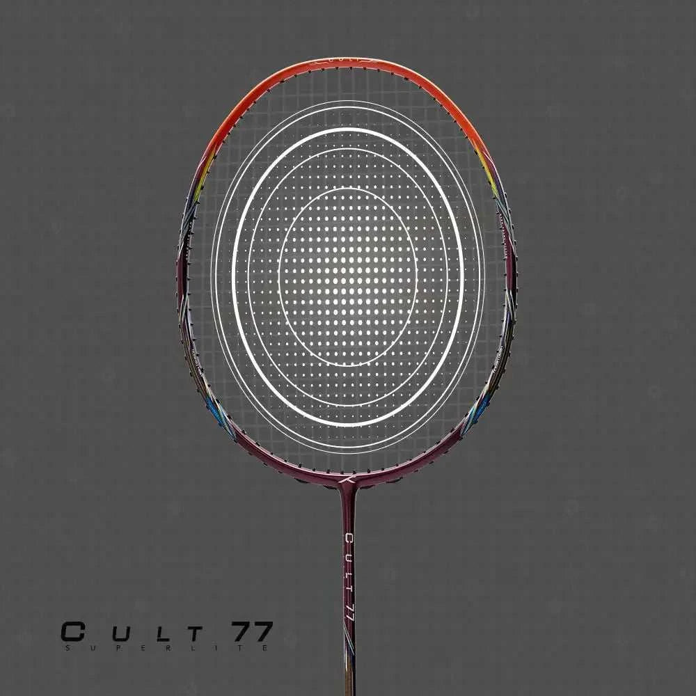 HUNDRED CULT 77 SUPERLITE badminton racket with a multicolour frame, dark string bed and slim shaft