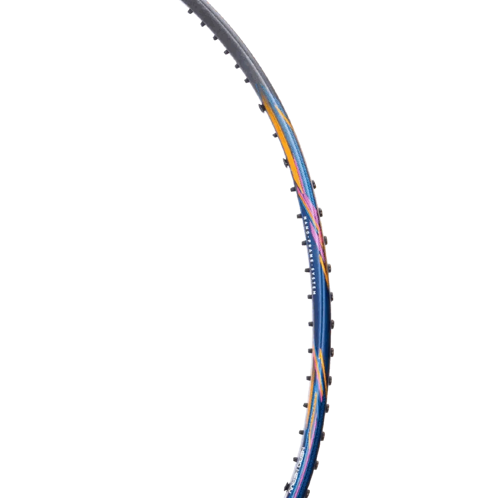 HUNDRED CULT 77 SUPERLITE badminton racket frame with a blue, orange and pink multicolour finish