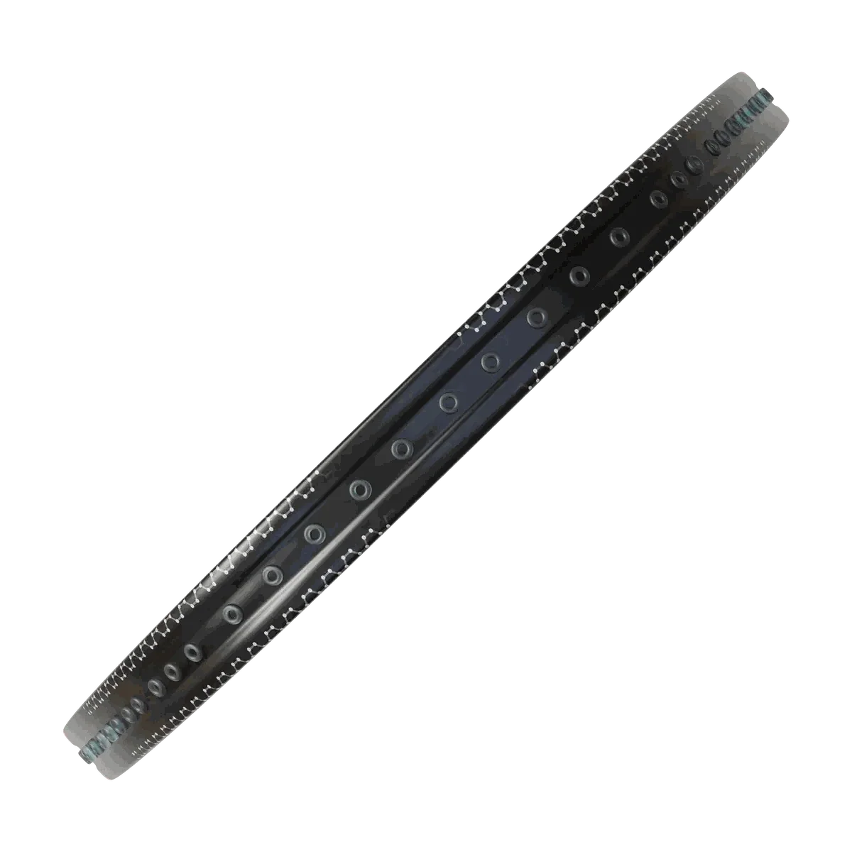 Badminton racket HUNDRED Flareon 700 Pro with a slim black and charcoal frame, grey accents and circular grommets