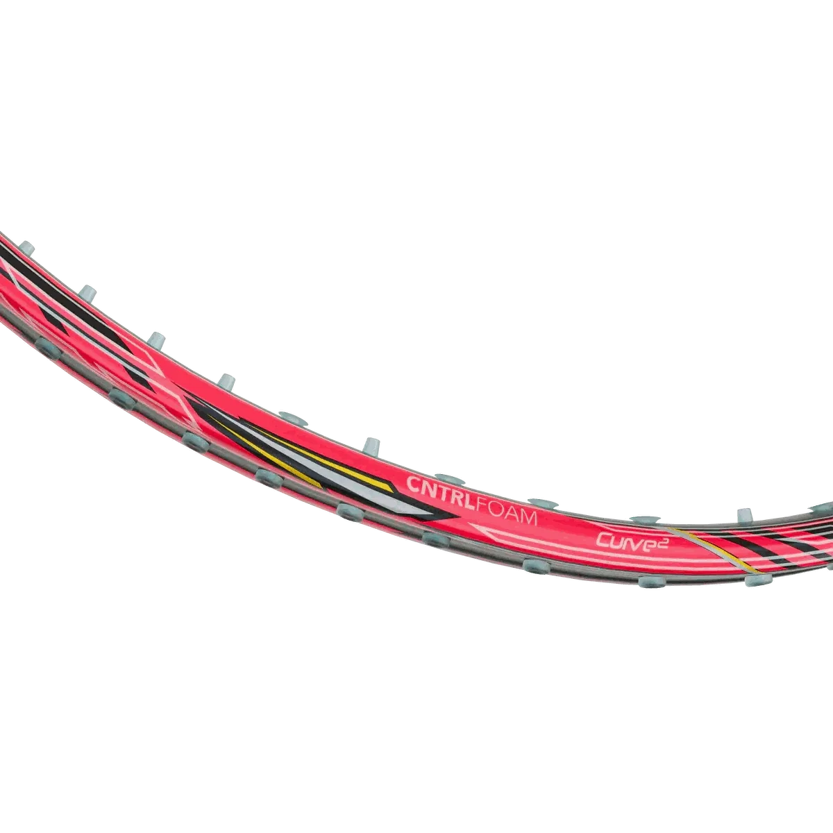 HUNDRED Flareon 700 Pro badminton racket with a red and black frame, yellow accents, and CNTRLFOAM and Curve² markings