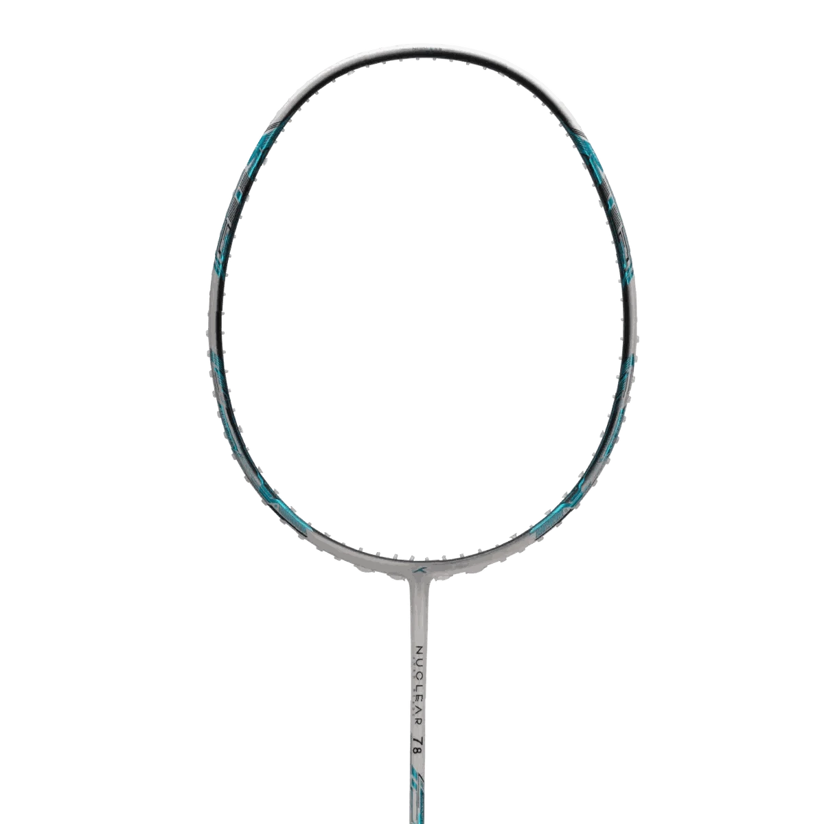 HUNDRED NUCLEAR 78 Badminton Racket with a white frame, teal accents and a slim shaft