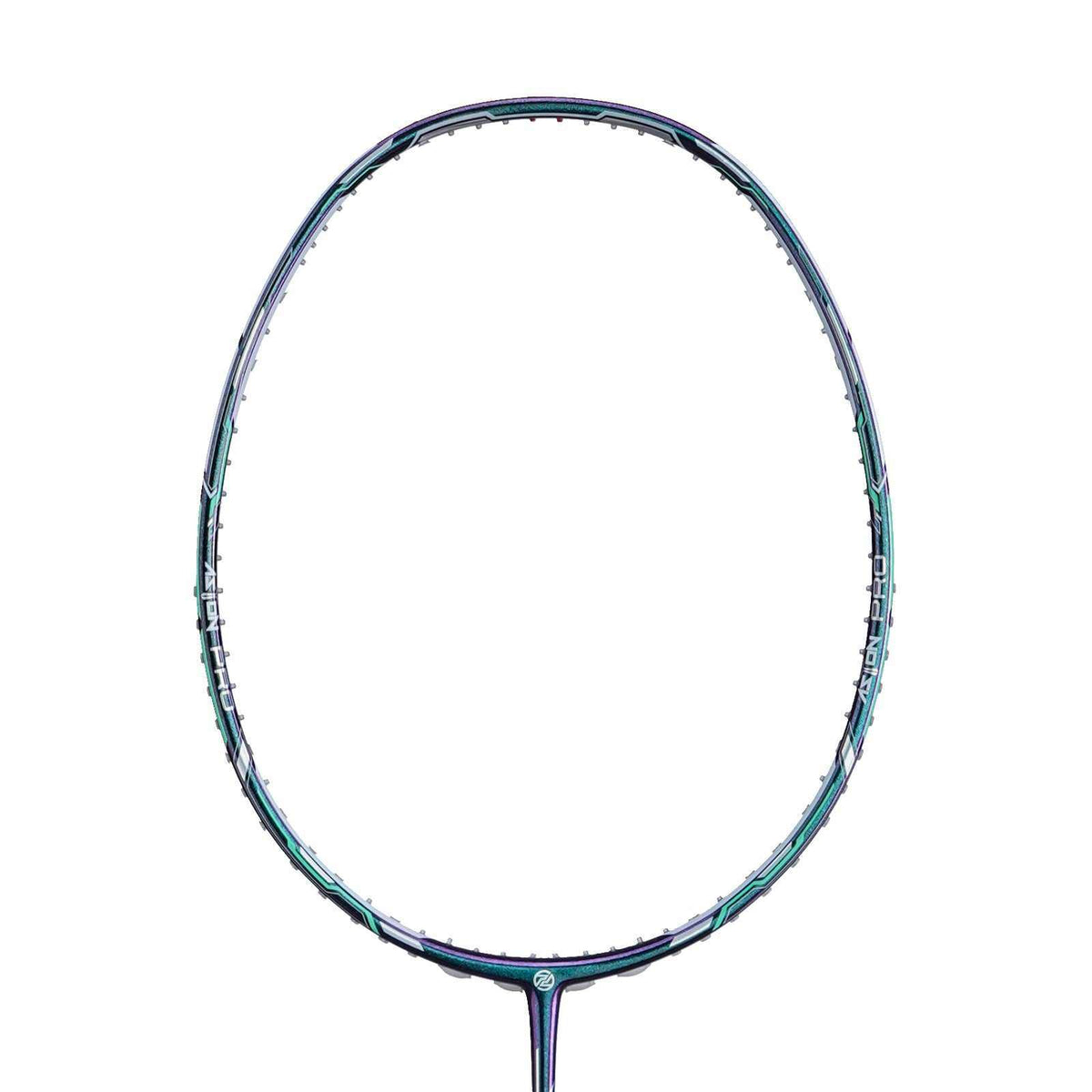 PROTECH Aston Pro V2 Badminton Racket frame in black with teal and purple accents, featuring an oval head and slim shaft