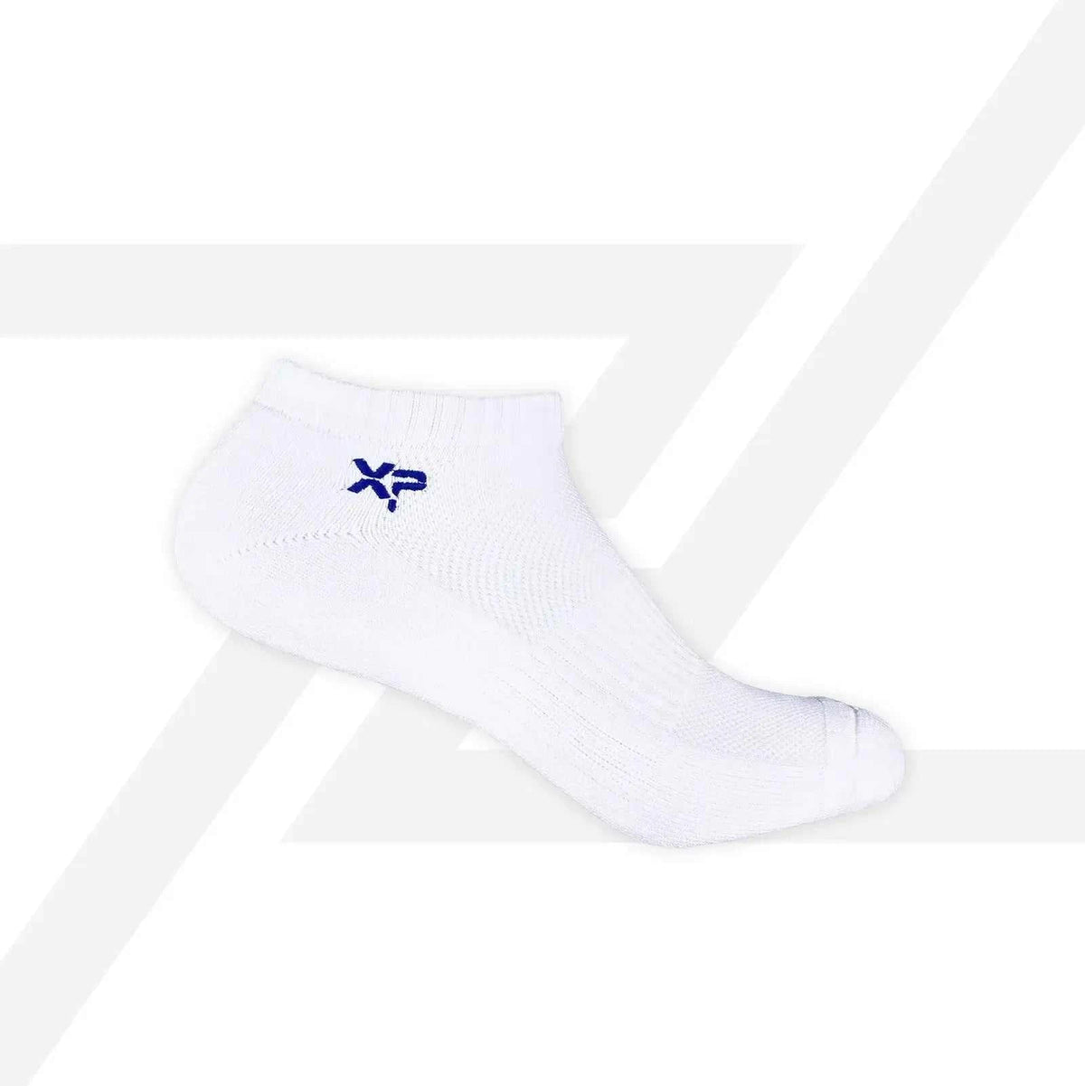 PROTECH Cotton Ankle sport sock in white with a soft knit texture and small blue logo on the side