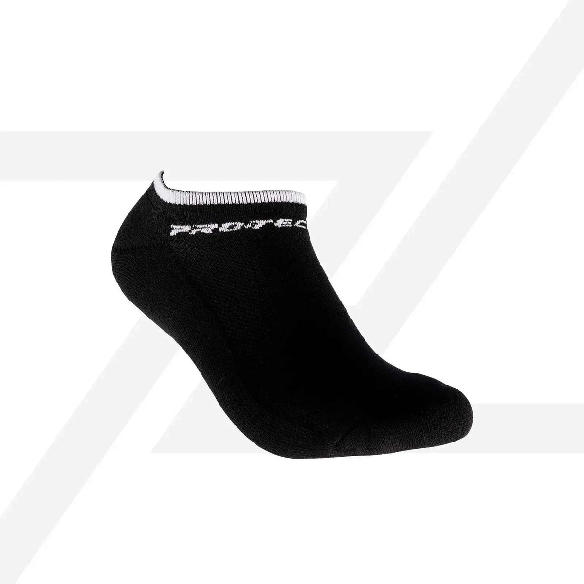 PROTECH Junior Cotton ankle sport sock in black knit fabric with a white ribbed cuff and logo detail