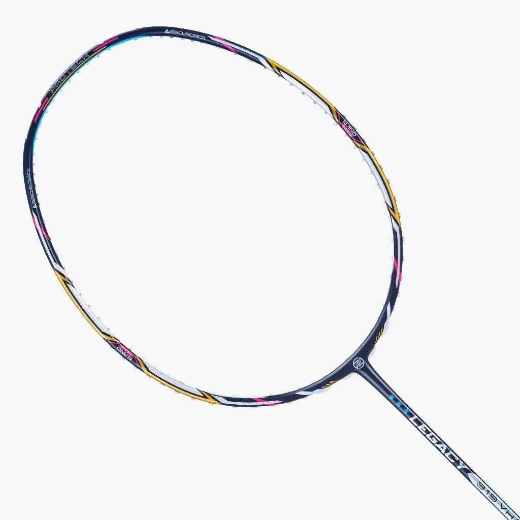 PROTECH LEGACY 319 VH badminton racket with a dark navy frame, yellow and pink accents, and slim graphite shaft