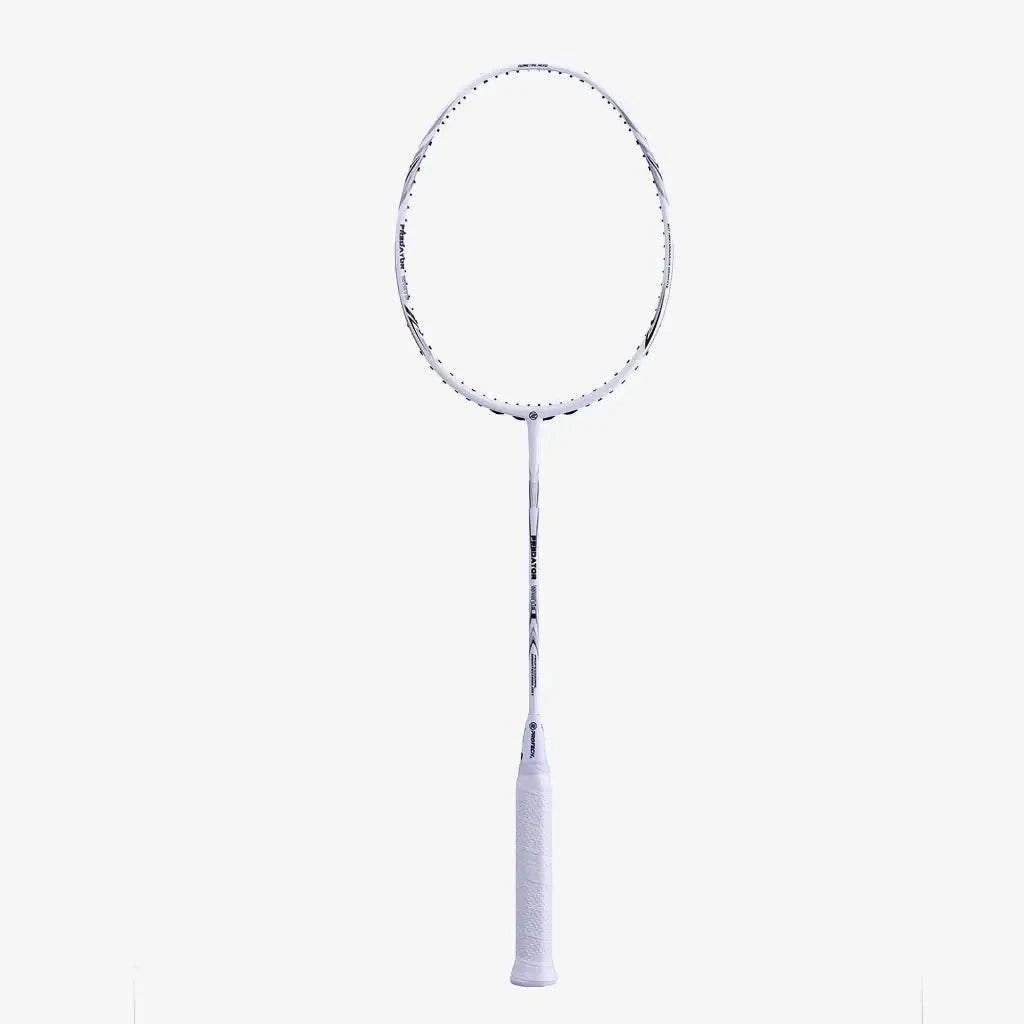 PROTECH PREDATOR WHITE 8 badminton racket in white with a slim graphite shaft and oval string bed