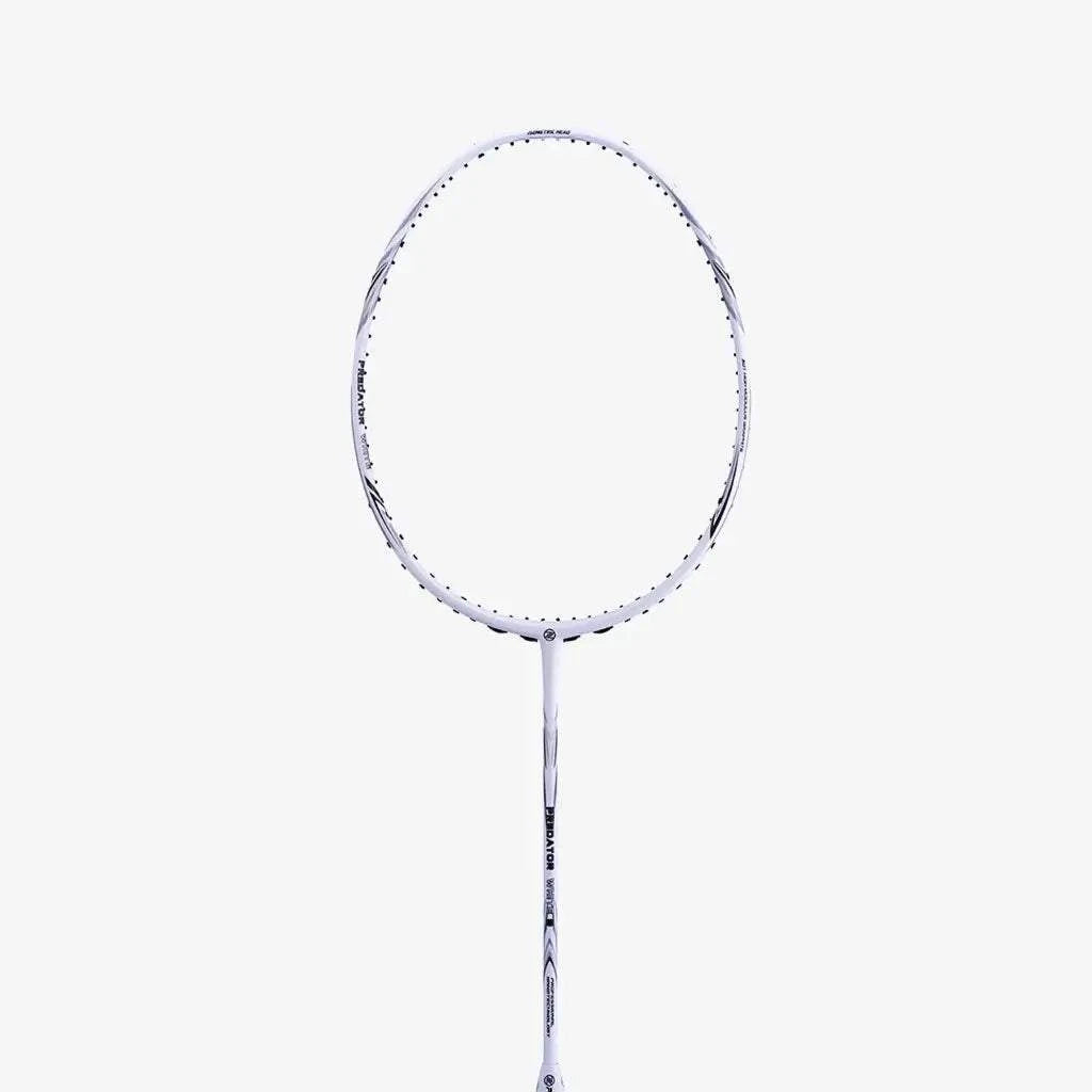 Badminton racket, PROTECH PREDATOR WHITE 8, white graphite frame with dark detailing and a slim shaft.