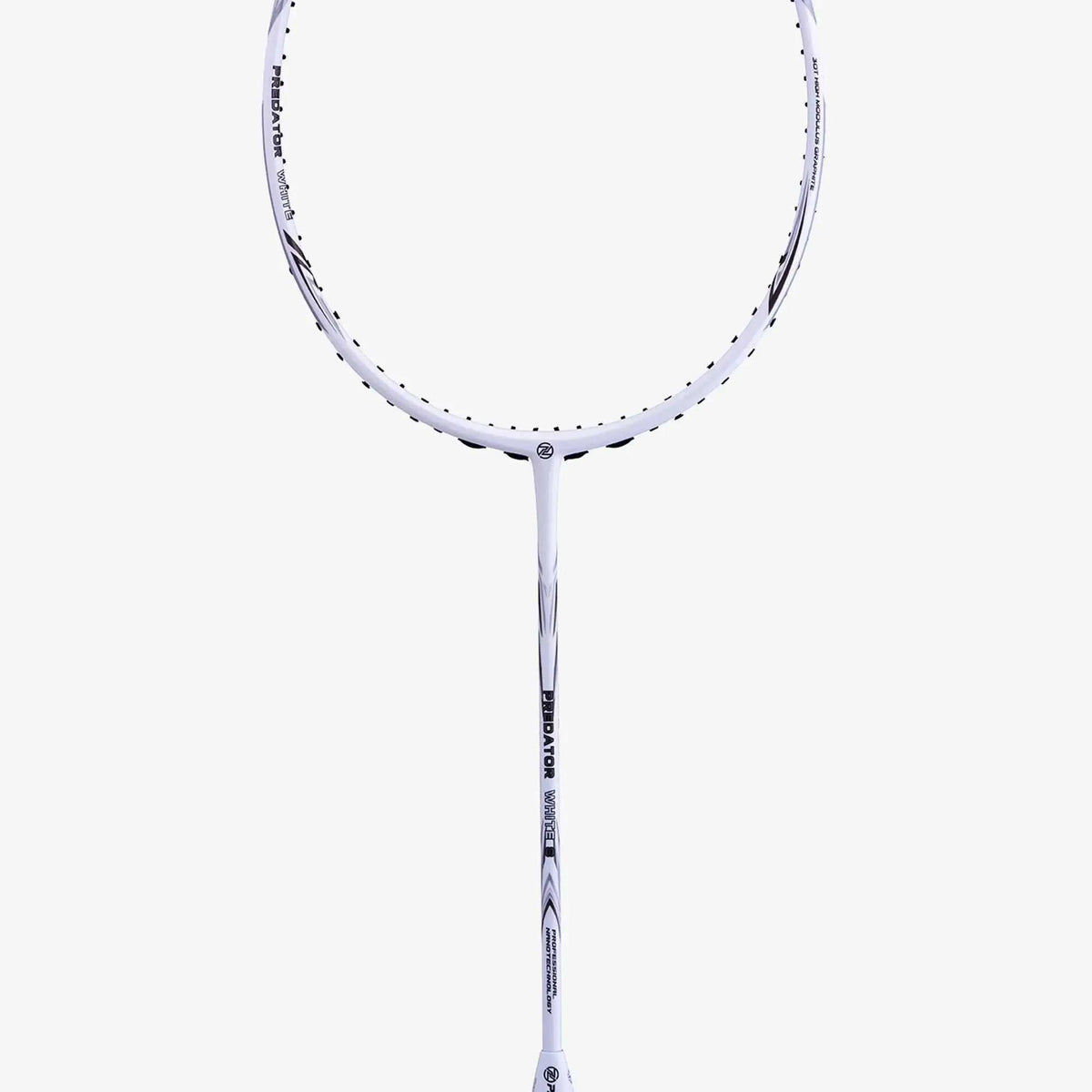 PROTECH PREDATOR WHITE 8 badminton racket with a slim white graphite frame and dark accent graphics