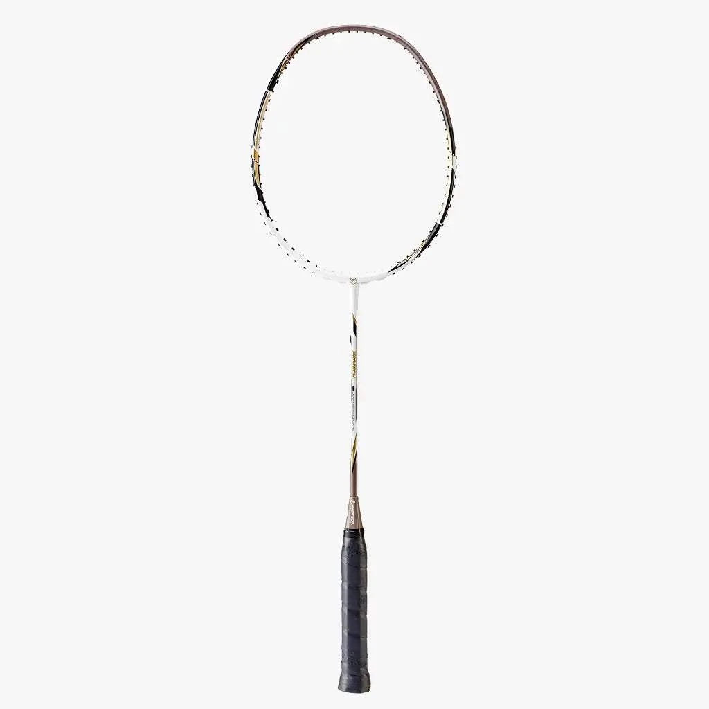 PROTECH RAZOR D-11 badminton racket with a slim graphite frame, black grip and gold accents