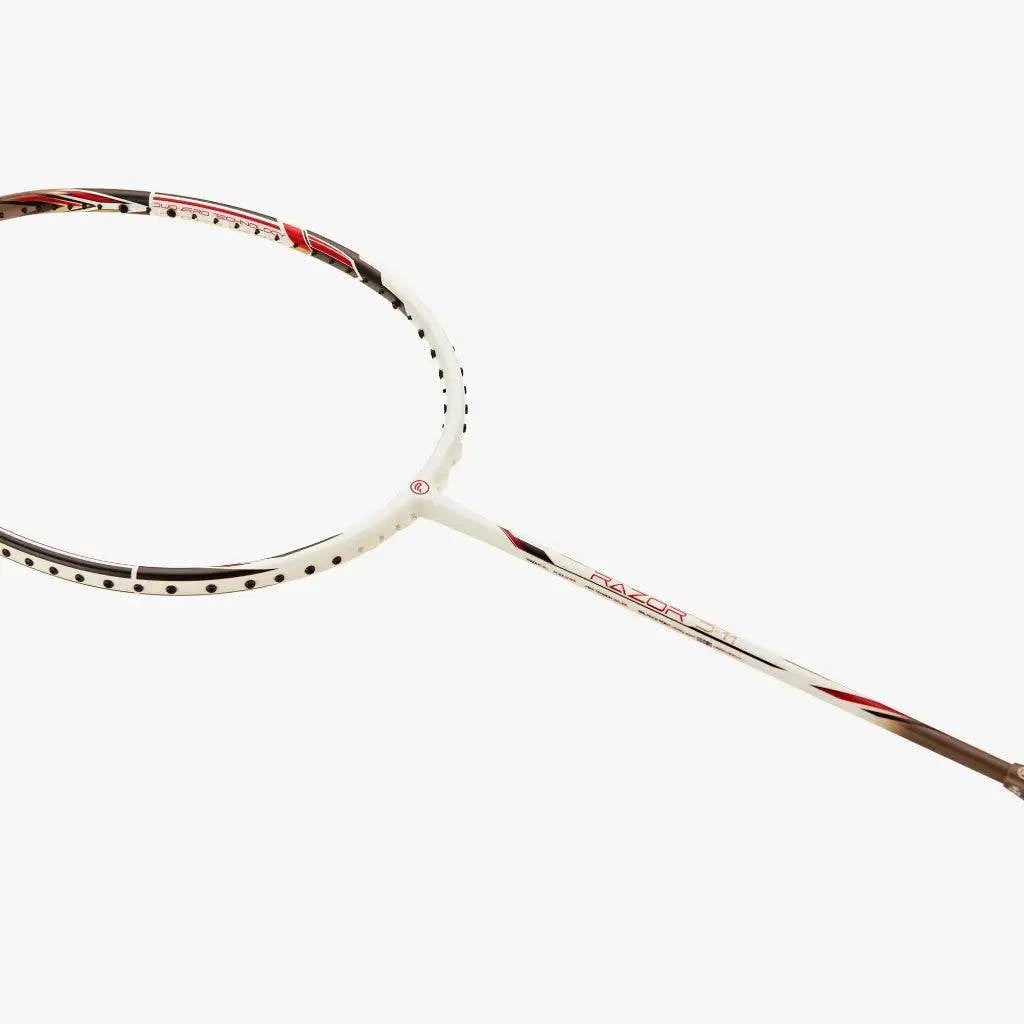 PROTECH RAZOR D-11 badminton racket with a white frame, red and black accents, and a slim shaft