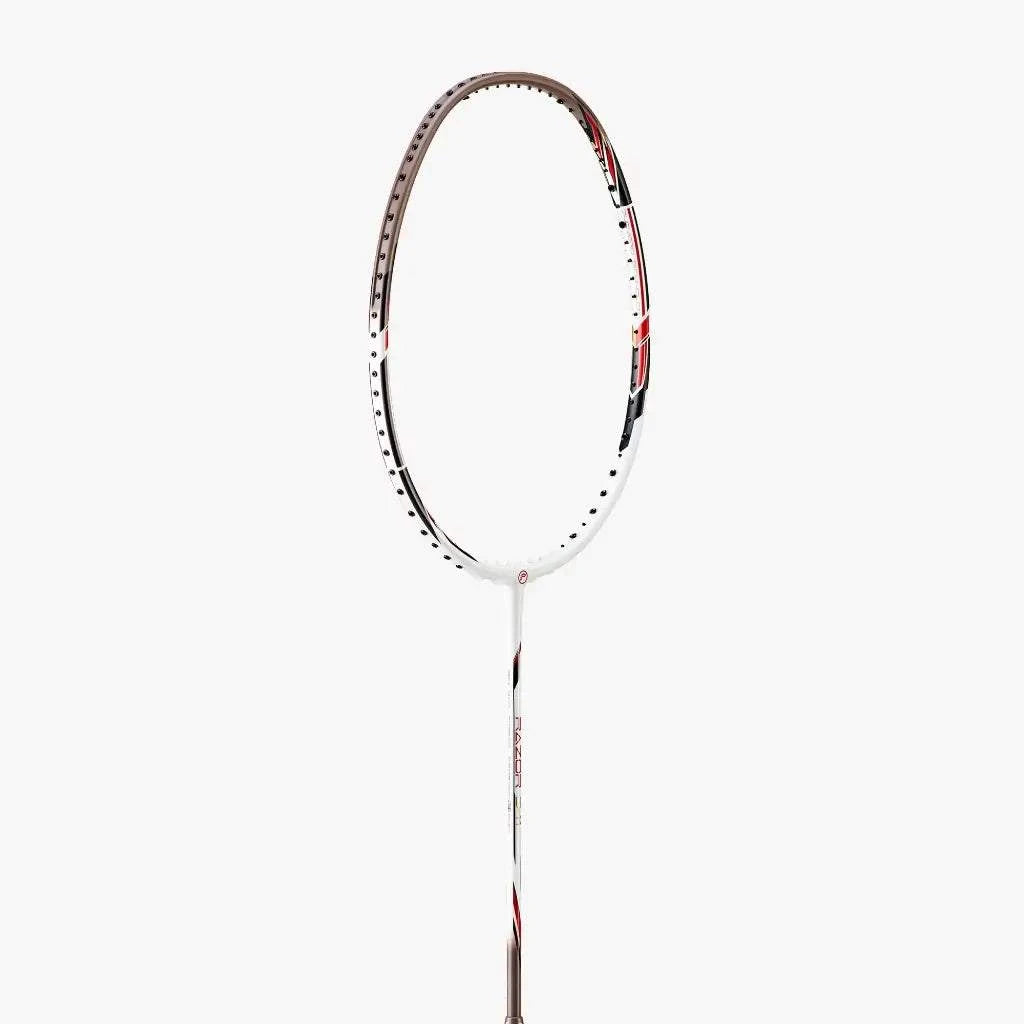 PROTECH RAZOR D-11 badminton racket with a slim white graphite frame, red and black accents, and isometric head