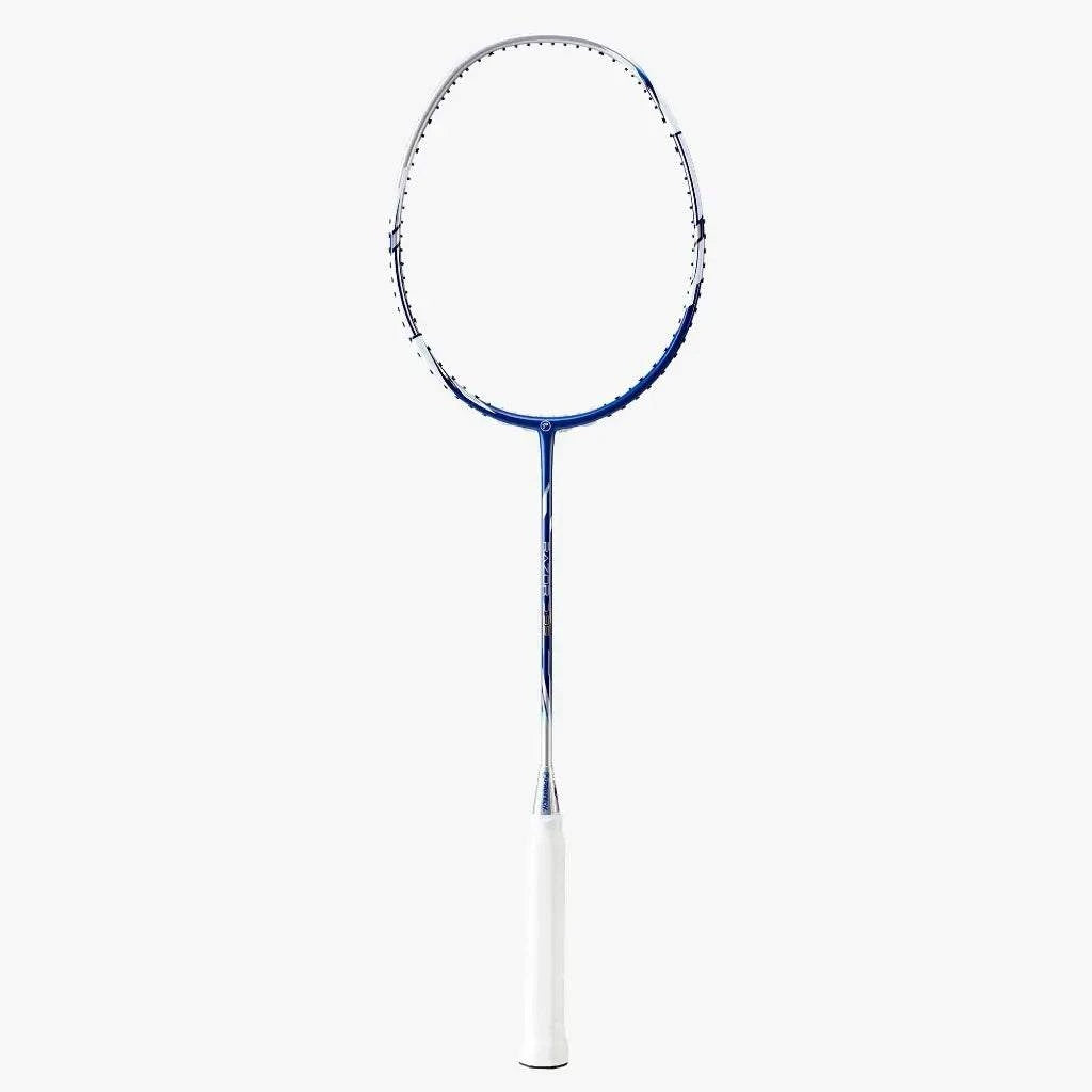 PROTECH RAZOR D-99 badminton racket with a blue and white graphite frame, oval head, and white grip
