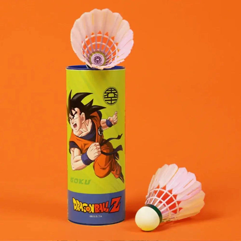 Victor Dragon Ball Z Goku synthetic shuttlecocks in apple-green tube, with white skirts and colorful character artwork