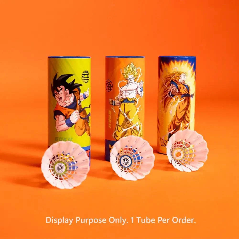 Victor Dragon Ball Z Goku synthetic shuttlecock with white feather-style skirt and colorful character-printed tubes
