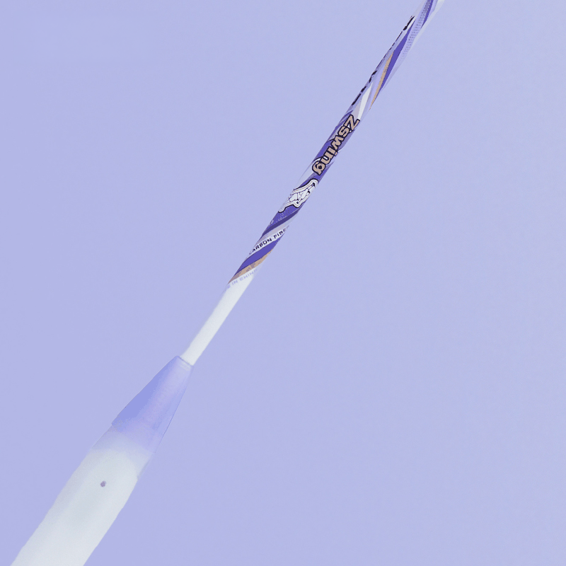 Victor DriveX 12 badminton racket in pearly white with a white shaft and purple and blue detailing