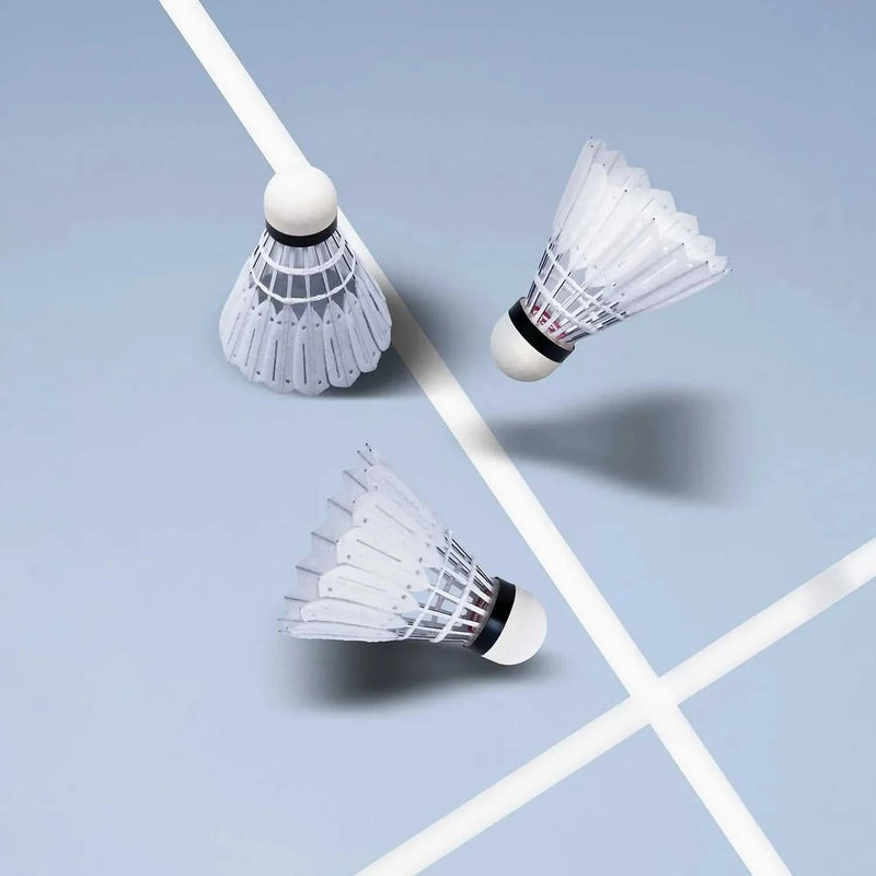 Victor New CarbonSonic Max shuttlecock with white reinforced synthetic feathers, a composite cork head and black band