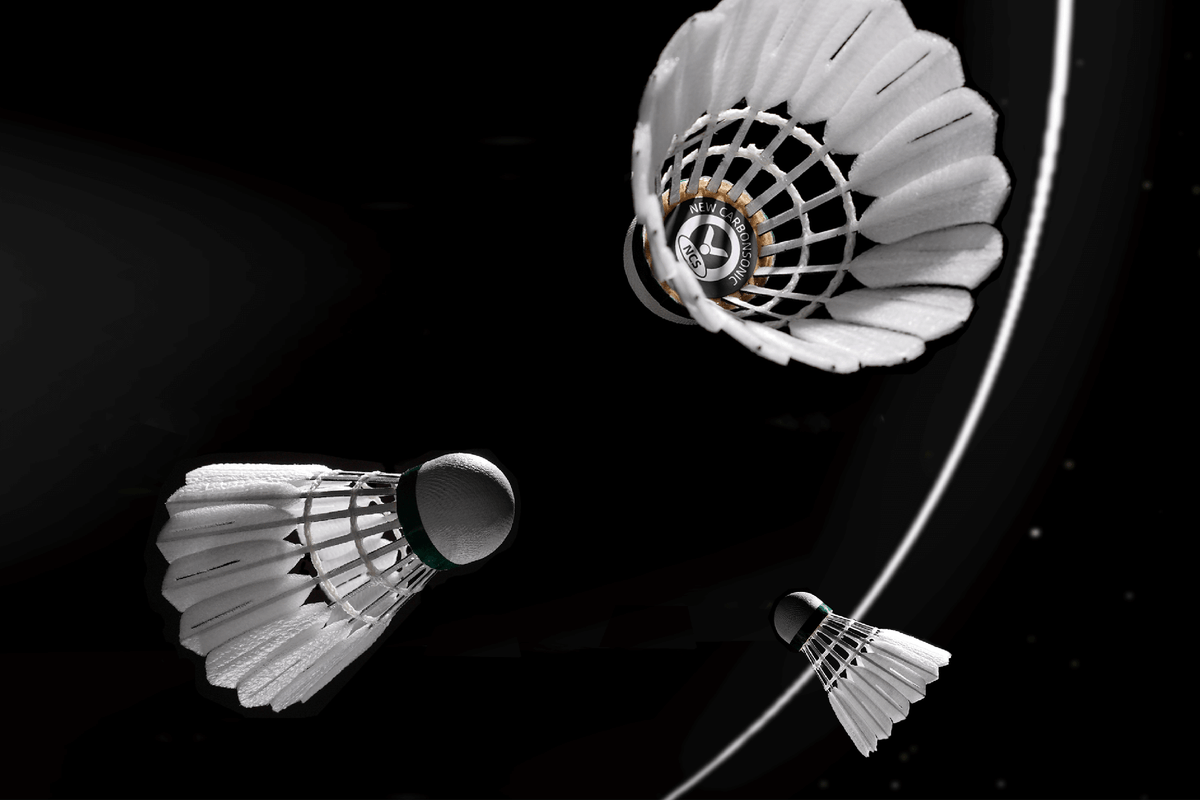 Victor New CarbonSonic Pro shuttlecock with a white synthetic skirt, open lattice frame and dark rounded cork head