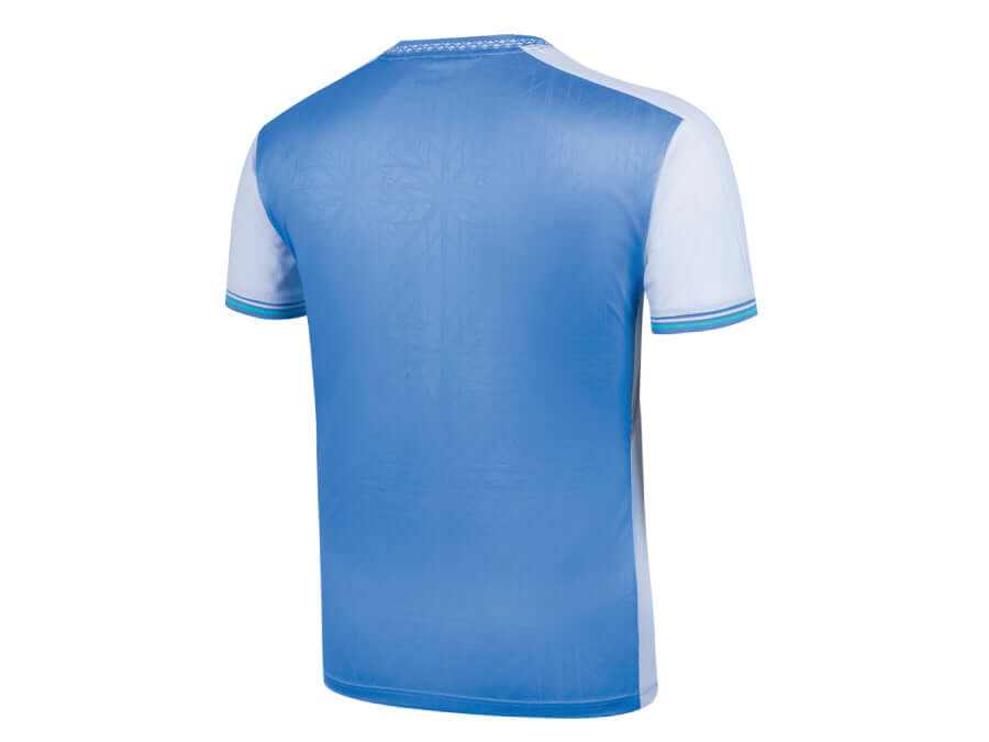 Victor TAI TZU YING unisex T-shirt in blue with white short sleeves and subtle tonal patterning