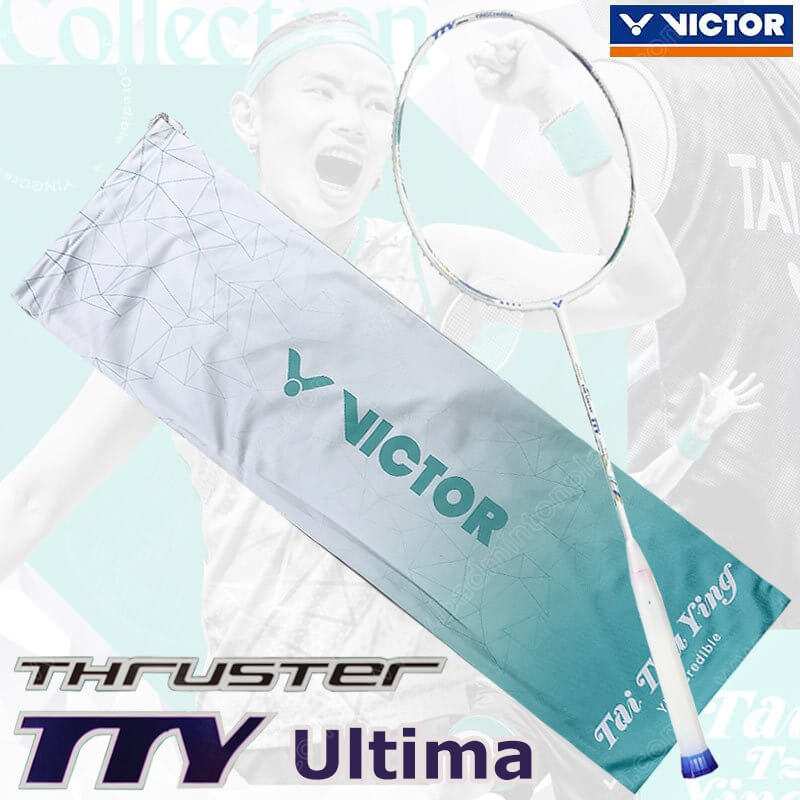 Victor TTY Soft Case badminton racket cover in pale grey and teal, with a subtle geometric pattern and Victor logo