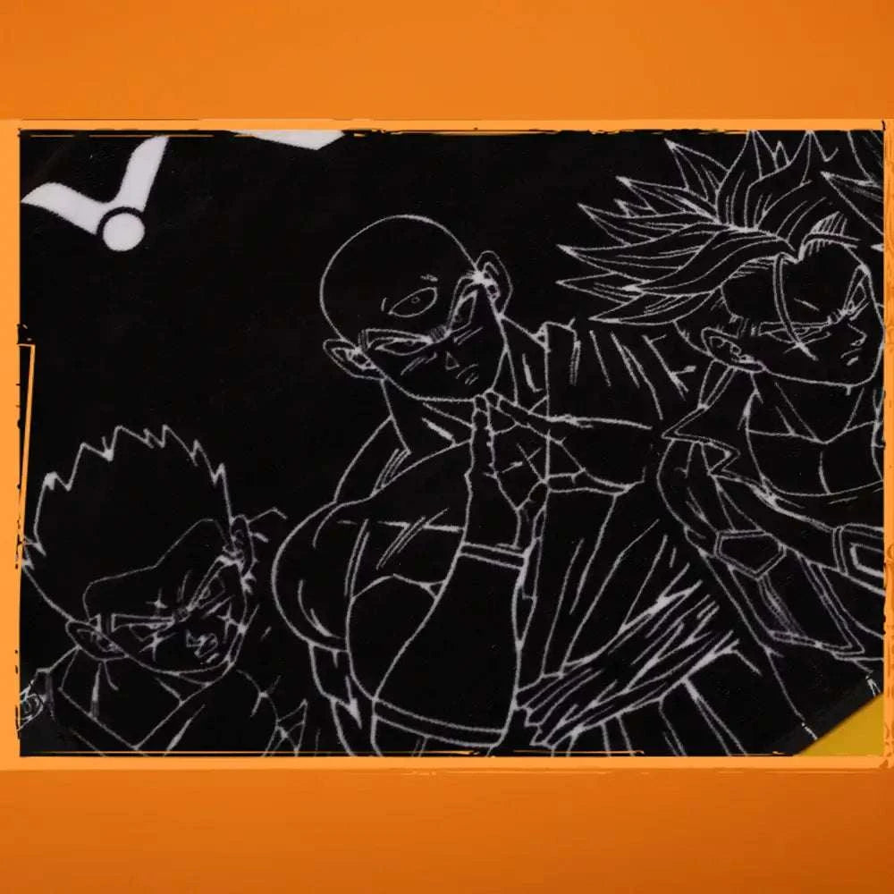 Victor x Dragon Ball Z Towel in black cotton with white line-art Dragon Ball Z characters and a small white logo