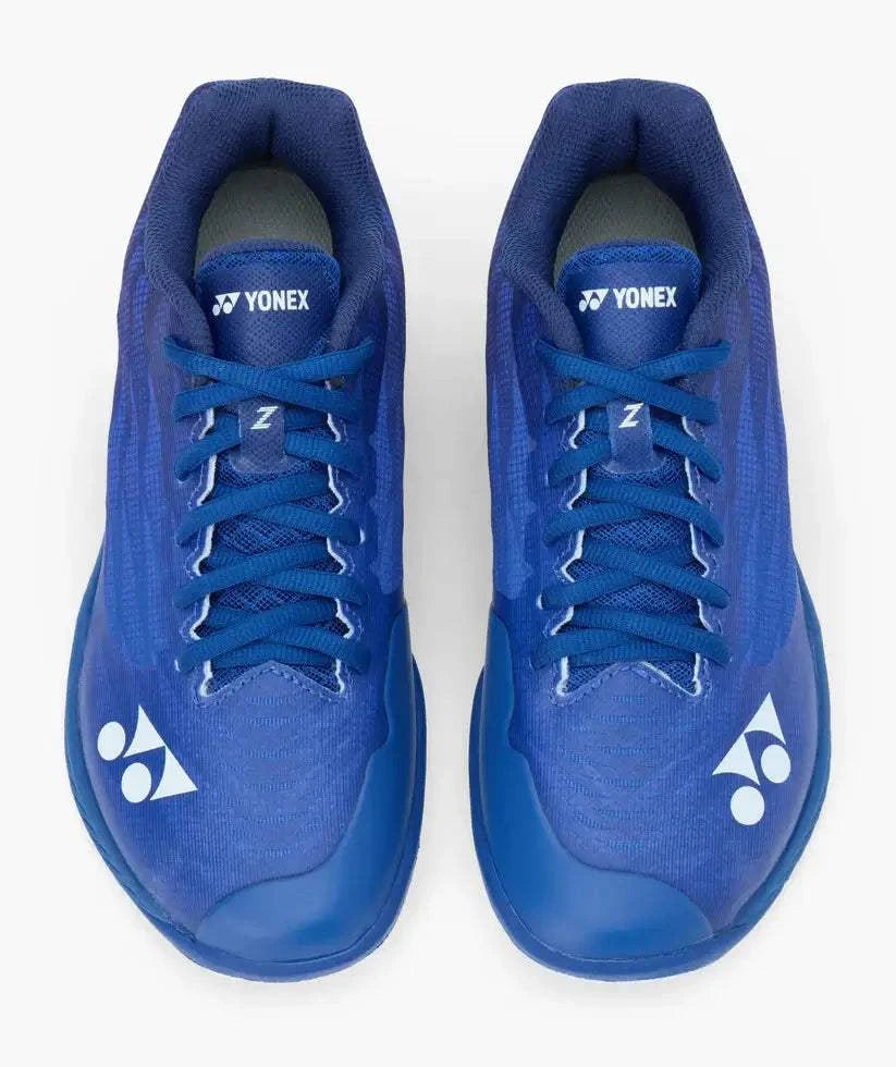 Yonex Aerus Z2 badminton shoes in royal blue synthetic material, with matching laces and white Yonex logos