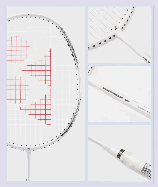 Yonex Astrox 10 Badminton Racket with a white graphite frame, red string pattern and black detailing