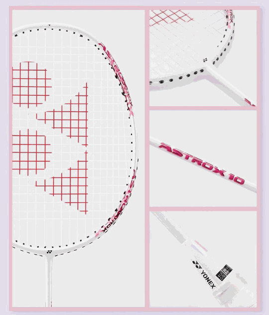 Yonex Astrox 10 Badminton Racket with a white graphite frame, red accents, and a white string bed with red pattern
