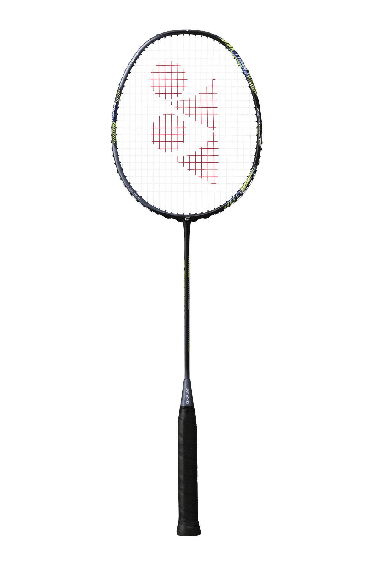 Yonex Astrox 22F Badminton Racket with a black frame, fine string grid, red branding and black grip