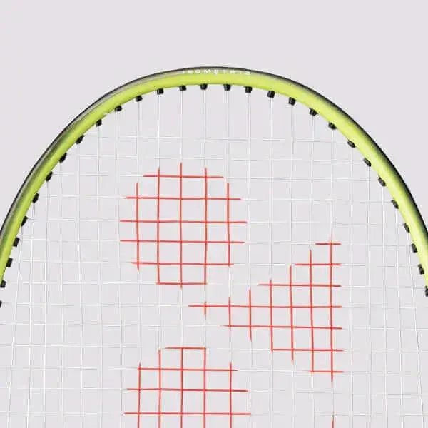 Yonex B6500 I badminton racket with a lime green frame, white strings and red geometric stringbed accents