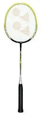 Yonex B6500 I badminton racket with a white and lime isometric head, black grip, and pre-strung strings