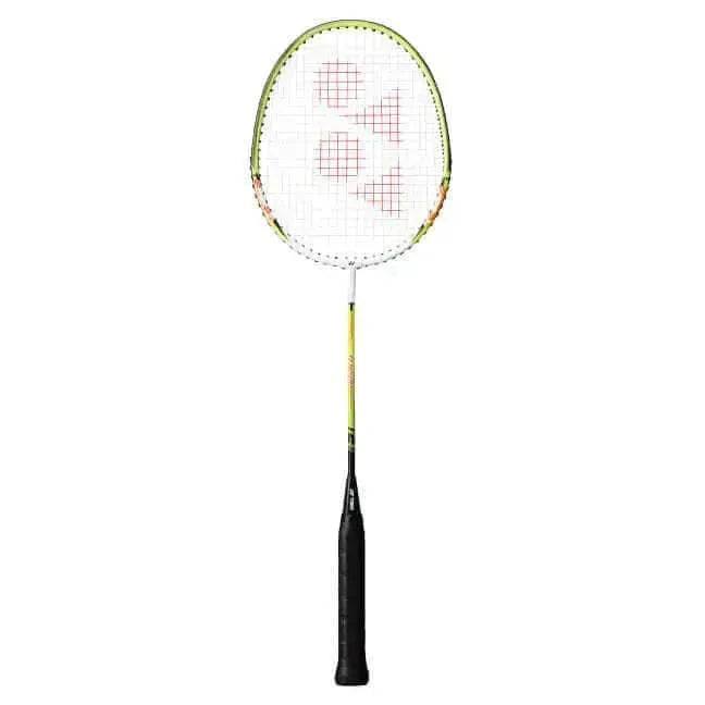 Yonex B6500 I badminton racket with a white string bed, lime accents, oval head and black grip, pre-strung