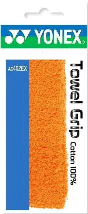 Yonex Badminton Towel Grip in bright orange, made from fuzzy 100% cotton with a highly absorbent terry texture