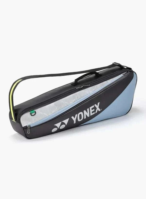 Yonex Club Series Badminton Racquet Bag in black and pale blue with a zippered compartment, carry handle and shoulder strap