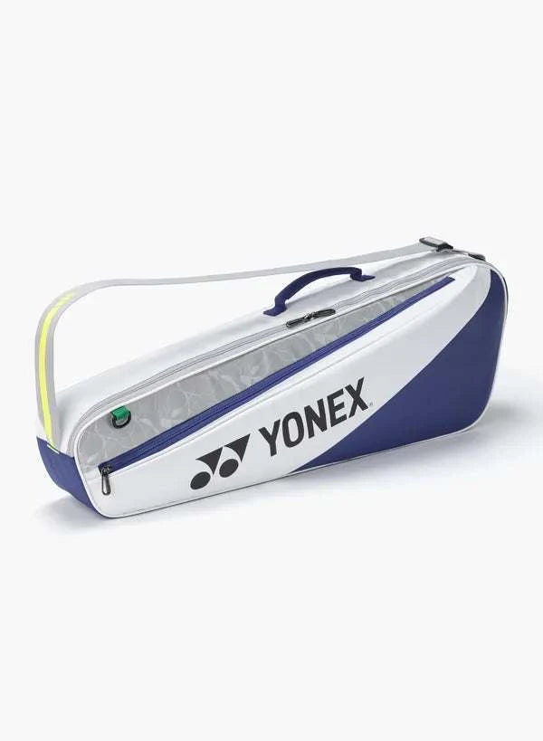Yonex Club Series Badminton Racquet Bag in white and navy with grey panels, zip compartments and shoulder strap
