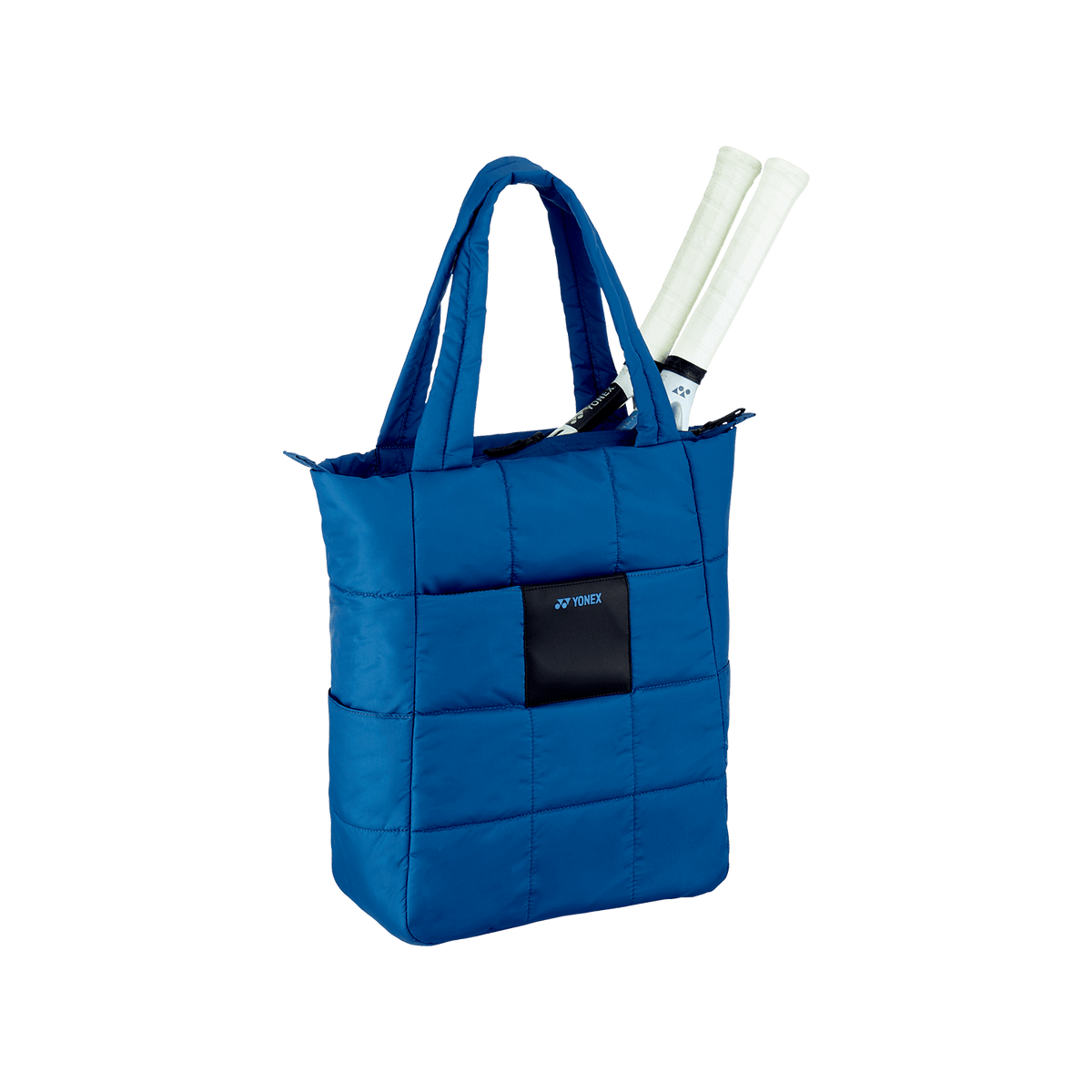 Yonex Compact Tote racket bag in bright blue quilted fabric with twin shoulder handles and a black Yonex logo patch