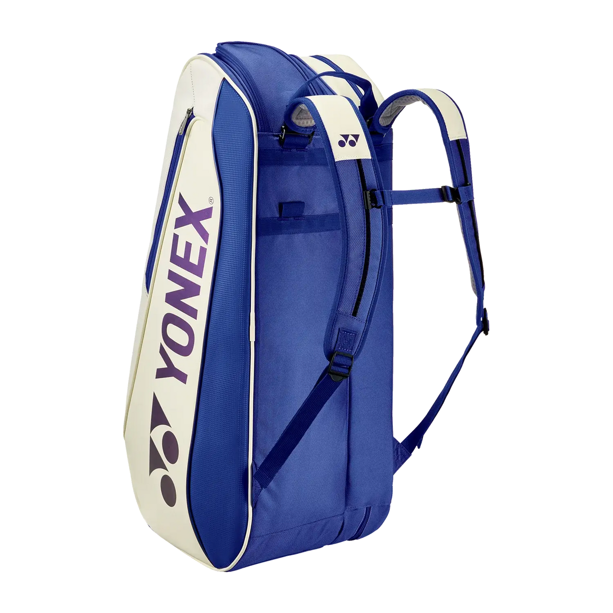 Yonex Expert Series Badminton Racket Bag in blue and cream, with a large Yonex logo and padded shoulder straps