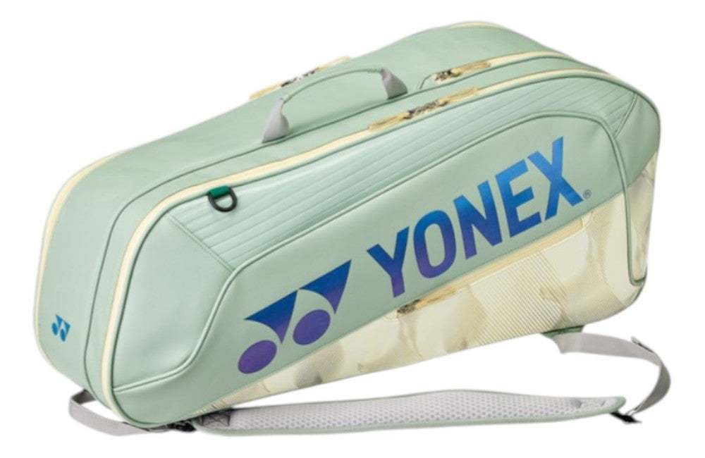 Yonex Expert Series Badminton Racket Bag in pale mint green polyester with cream trim, blue logo and padded straps