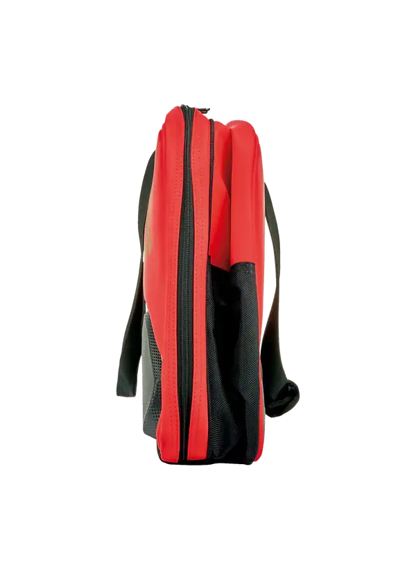 Yonex Expert Series Tournament Badminton Bag in red and black, with a tall zippered design, textured panels and shoulder straps