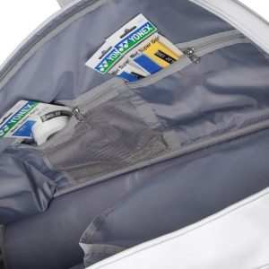 Yonex Expert Series Tournament badminton bag in grey, with a smooth fabric interior, zippered pockets and mesh divider