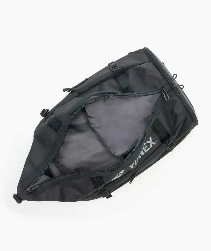 Yonex GEARLOGIC Backpack in charcoal black with a durable fabric shell, zip compartments, adjustable straps and logo
