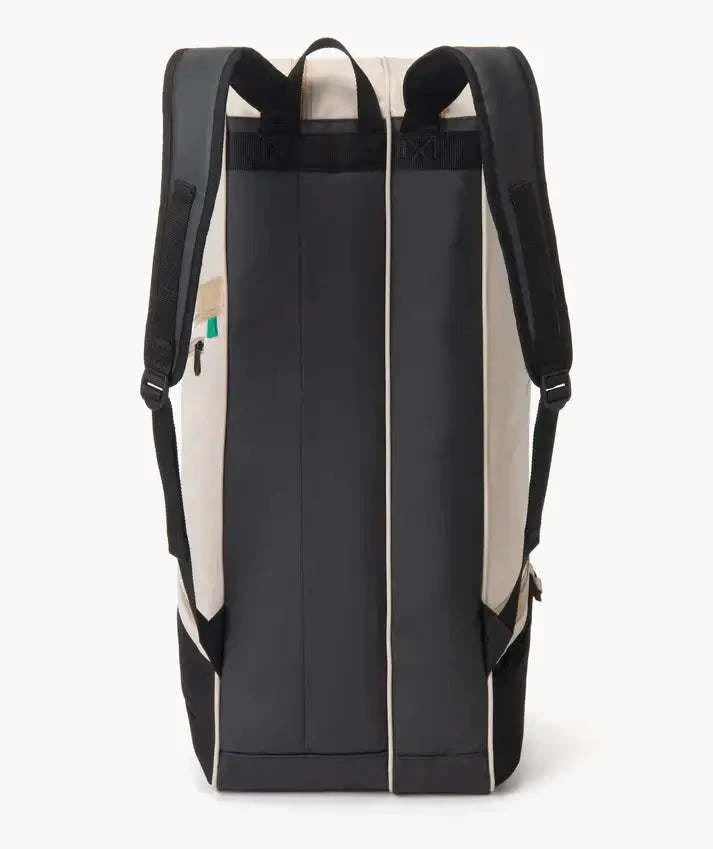 Yonex GEARLOGIC RACQUET BAG in black and cream with a tall rectangular shape, twin backpack straps and contrast piping