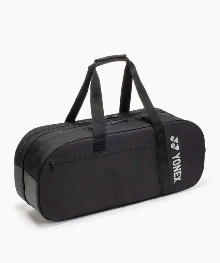 Yonex GEARLOGIC Tournament Bag in black with a smooth fabric finish, multiple zippered compartments and sturdy carry handles