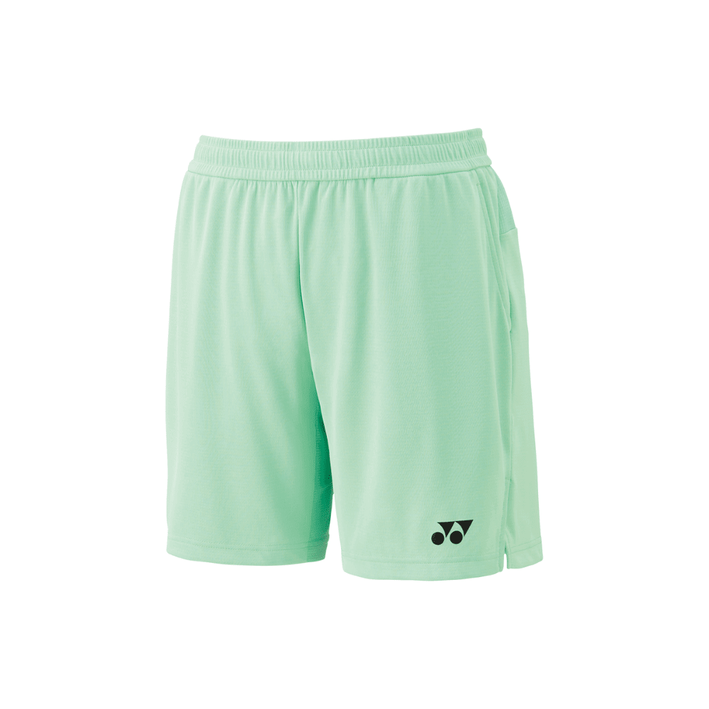 Yonex Men's Badminton Knit Shorts in mint green polyester with a plain finish, elastic waistband and black logo