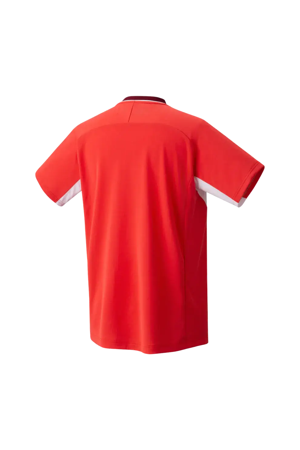 Yonex Men's Crew Neck Shirt in pearl red polyester, shown from the back with short sleeves and white sleeve accents