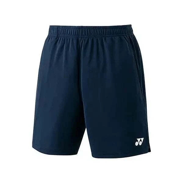 Yonex Men's Badminton Knit Shorts in solid navy polyester, with an elastic waistband and small white logo