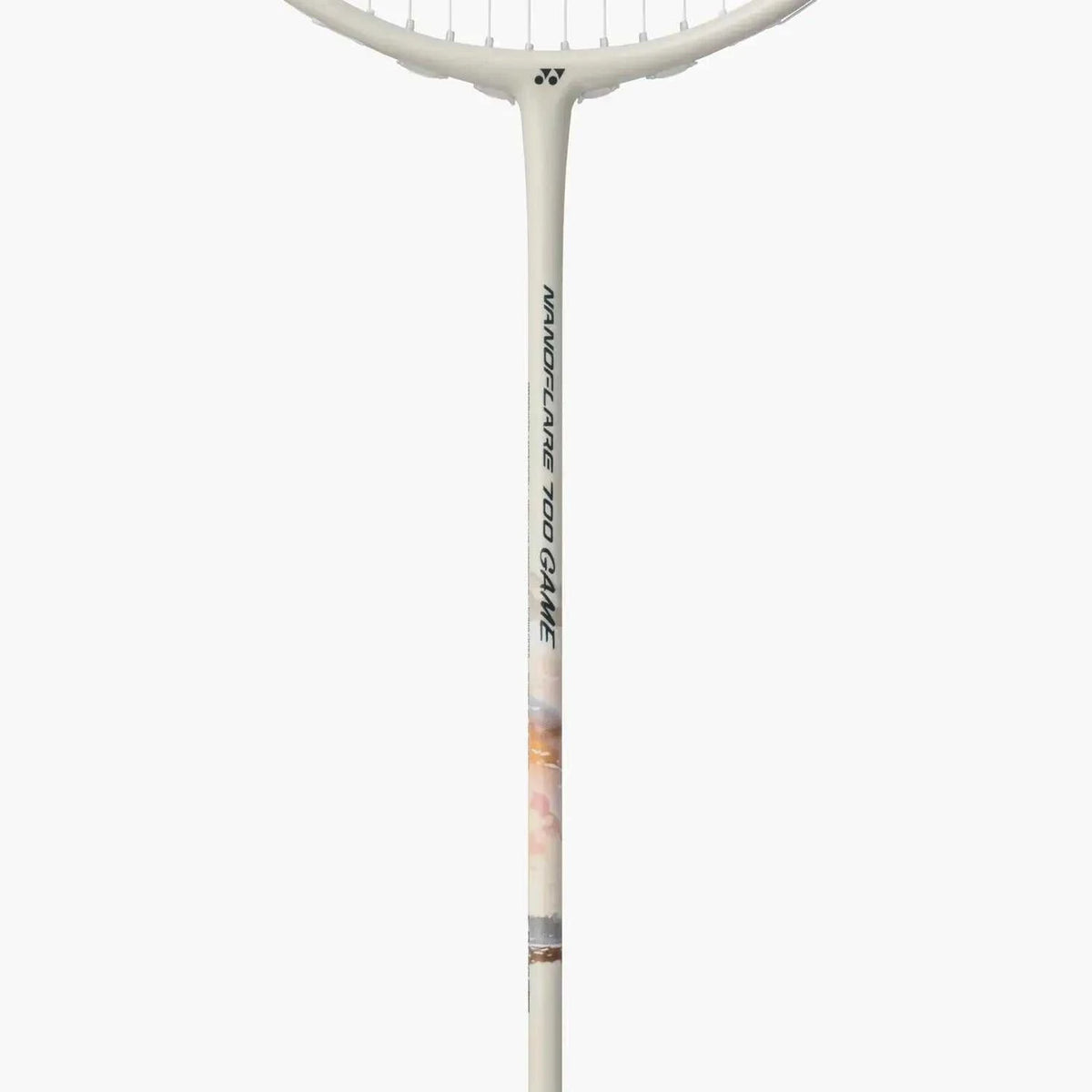 Yonex Nanoflare 700 Game badminton racket in light beige, with a slim shaft and subtle peach and brown accents